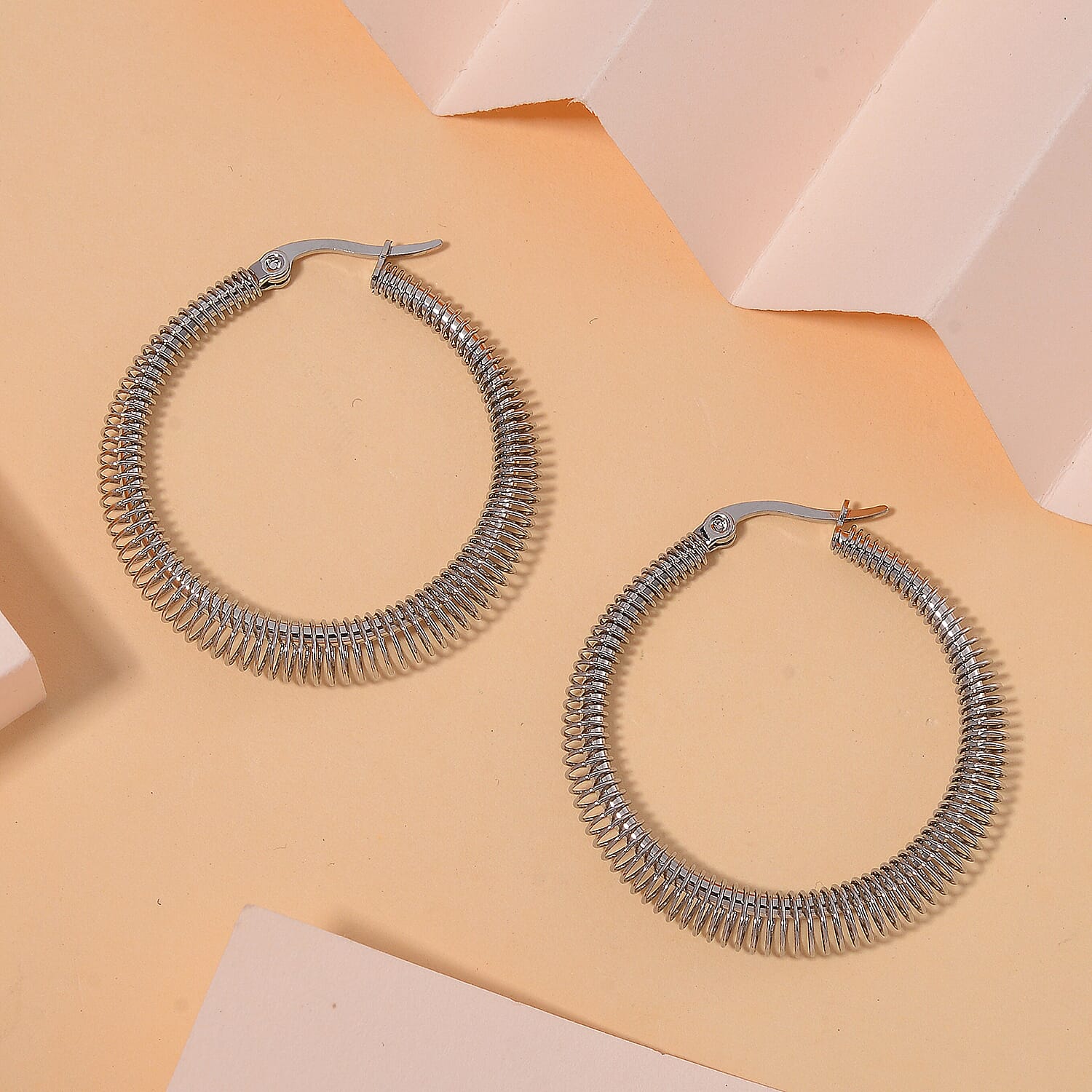 Textured Hoop Earrings in Stainless Steel
