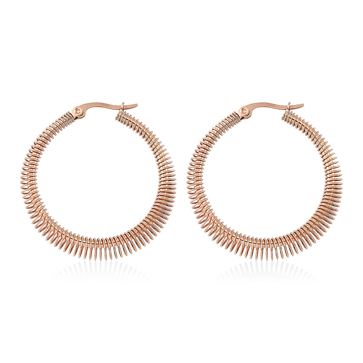 Textured Hoop Earrings in ION Plated RG Stainless Steel image number 3