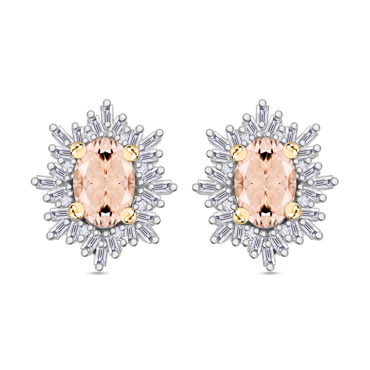 Pink Morganite and Diamond 1.15 ctw Stud Earrings in 18K Vermeil Yellow Gold Over Sterling Silver image number 0