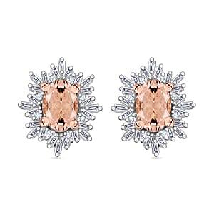 Luxoro Premium Pink Morganite and G-H I1 Diamond 1.15 ctw Stud Earrings in 14K Rose Gold (Del. in 10-12 Days)