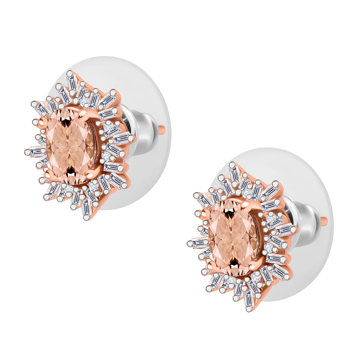 Luxoro Premium Pink Morganite and G-H I1 Diamond 1.15 ctw Stud Earrings in 14K Rose Gold (Del. in 10-12 Days) image number 2