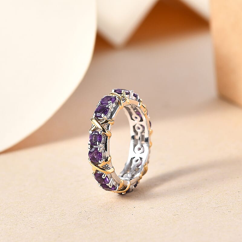 African Amethyst 1.70 ctw Ring in 18K Vermeil YG and Rhodium Over Sterling Silver (Size 6.0)
