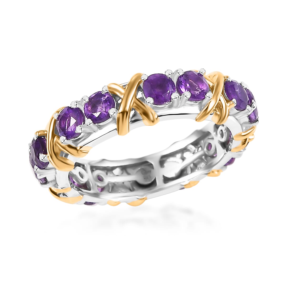 African Amethyst 1.70 ctw Ring in 18K Vermeil YG and Rhodium Over Sterling Silver (Size 8.0) image number 0