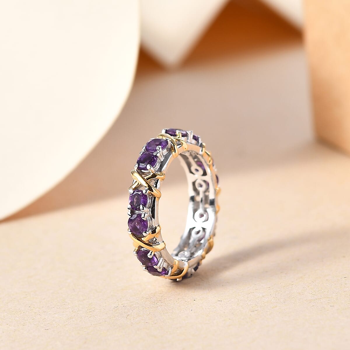 African Amethyst 1.70 ctw Ring in 18K Vermeil YG and Rhodium Over Sterling Silver (Size 8.0) image number 1