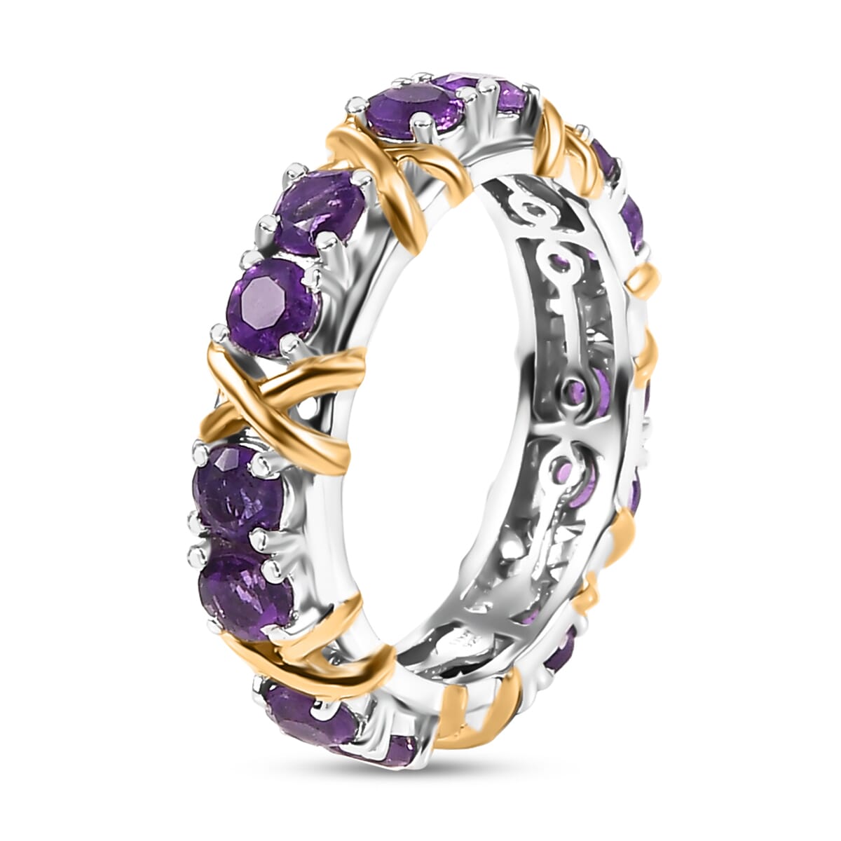 African Amethyst 1.70 ctw Ring in 18K Vermeil YG and Rhodium Over Sterling Silver (Size 8.0) image number 3