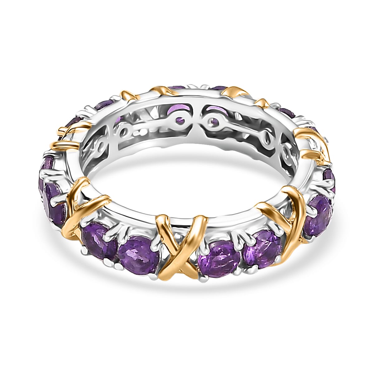 African Amethyst 1.70 ctw Ring in 18K Vermeil YG and Rhodium Over Sterling Silver (Size 8.0) image number 4