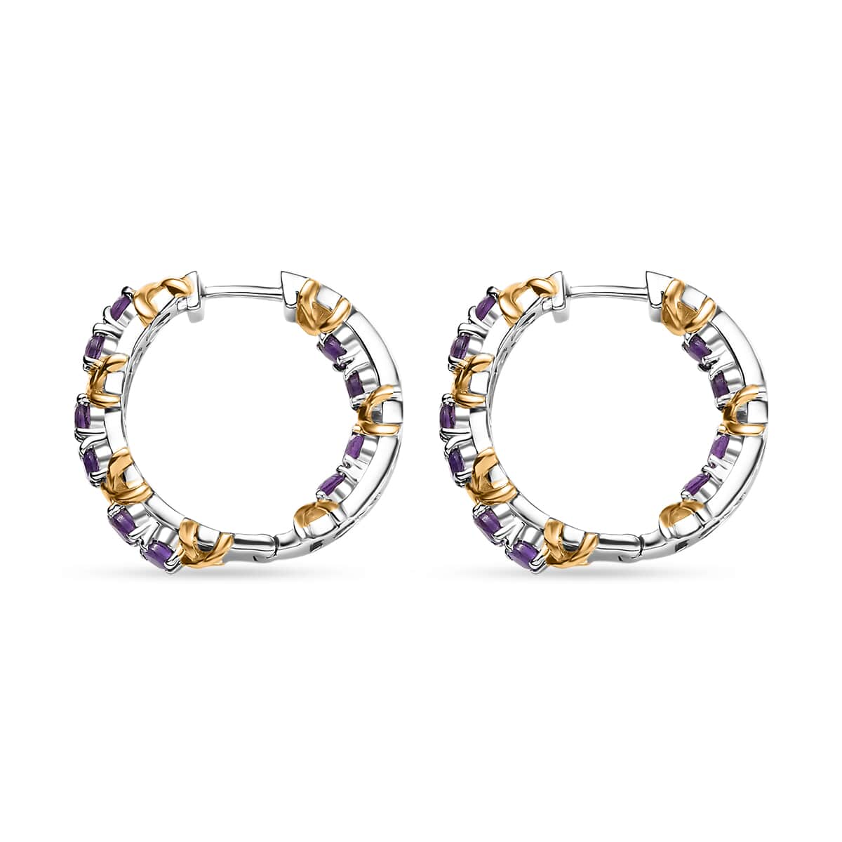 African Amethyst 2.10 ctw Hoop Earrings in 18K Vermeil YG and Rhodium Over Sterling Silver image number 3