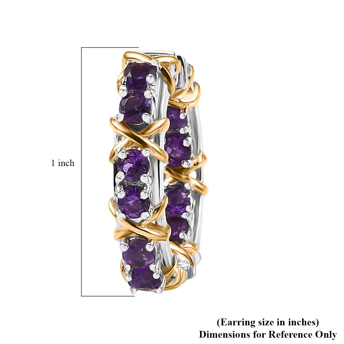 African Amethyst 2.10 ctw Hoop Earrings in 18K Vermeil YG and Rhodium Over Sterling Silver image number 4