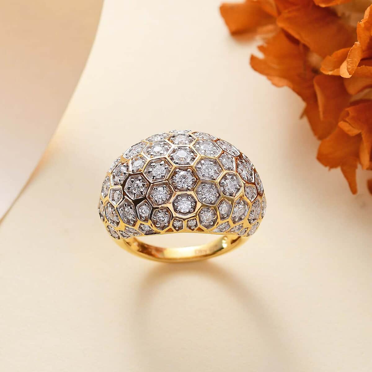 Moissanite 2.15 ctw Honeycomb Ring in 18K Vermeil Yellow Gold Over Sterling Silver (Size 6.0) image number 1