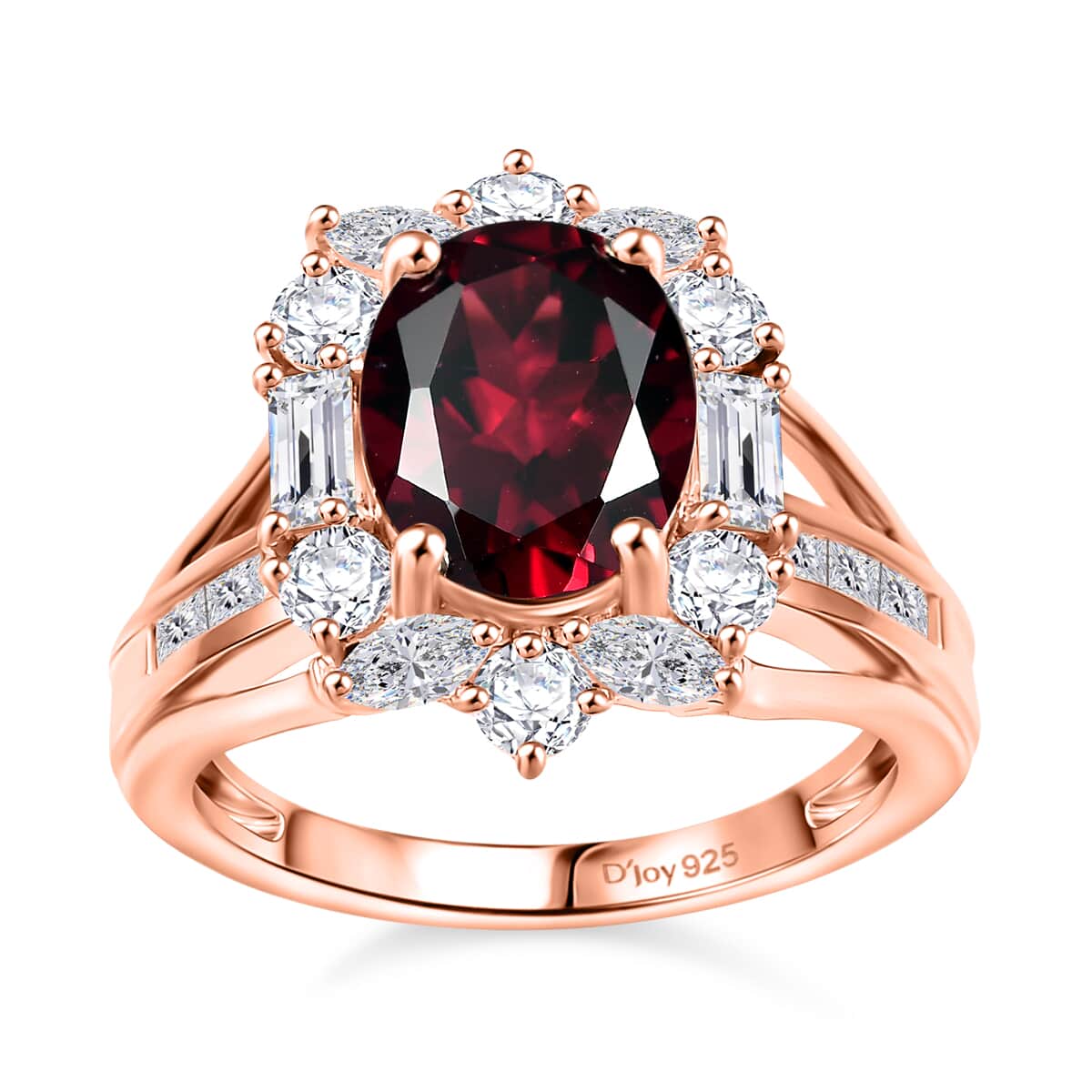 Doorbuster Orissa Rhodolite Garnet and Moissanite 4.60 ctw Scarlet Brilliance Ring in 18K Vermeil Rose Gold Over Sterling Silver (Size 7.0) image number 0