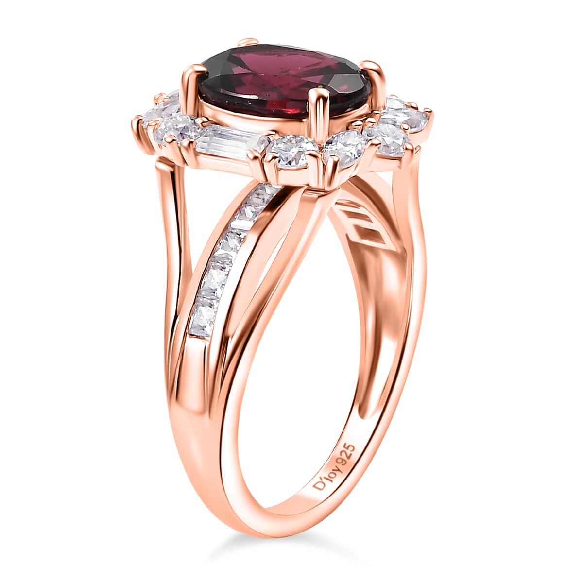 Doorbuster Orissa Rhodolite Garnet and Moissanite 4.60 ctw Scarlet Brilliance Ring in 18K Vermeil Rose Gold Over Sterling Silver (Size 7.0) image number 3