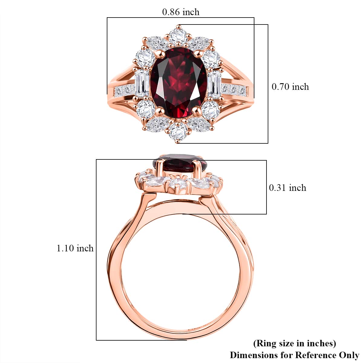 Doorbuster Orissa Rhodolite Garnet and Moissanite 4.60 ctw Scarlet Brilliance Ring in 18K Vermeil Rose Gold Over Sterling Silver (Size 7.0) image number 5