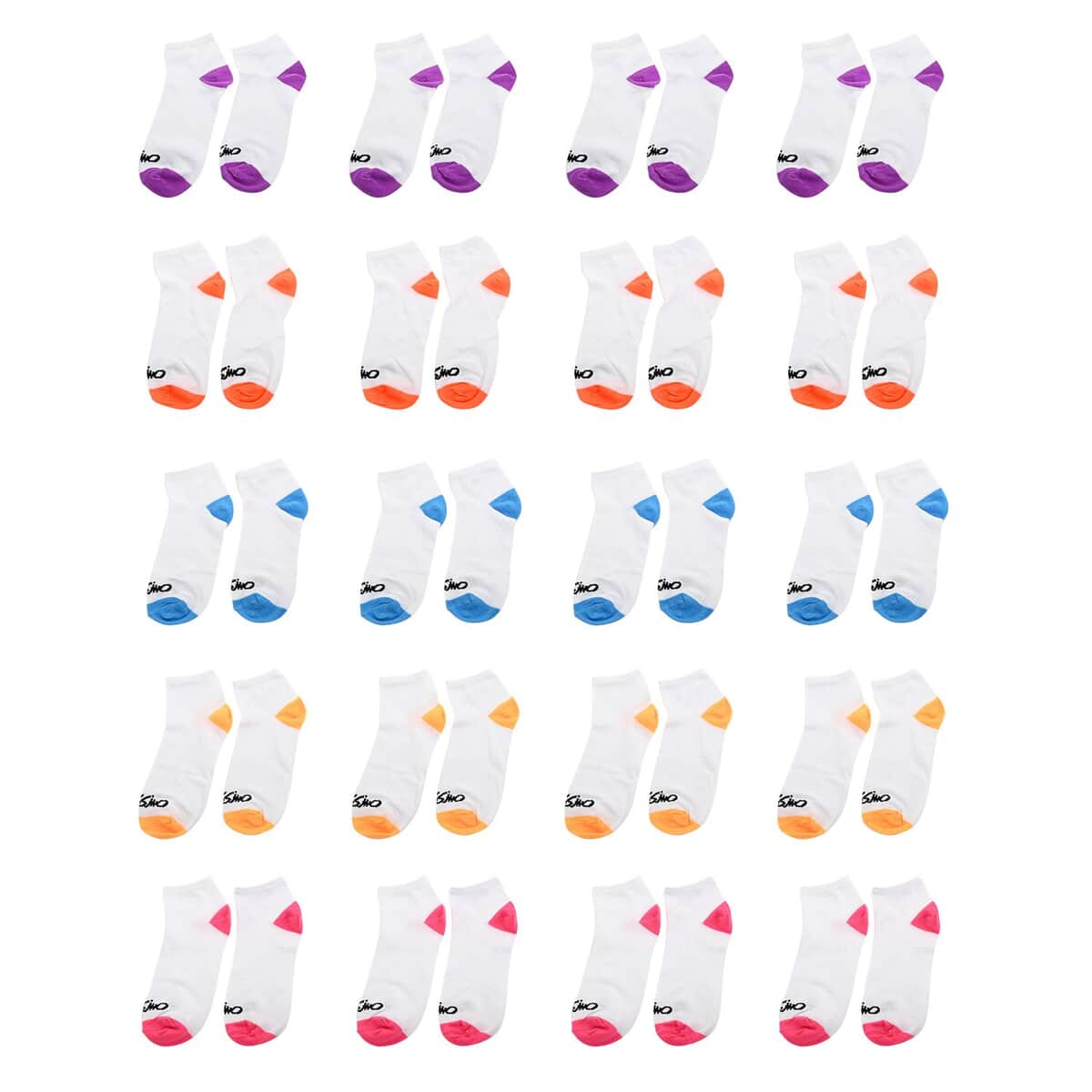 Closeout Mossimo 20 Pairs Quarter Length Women's Socks - White/Multi Color (Sizes 4-10) image number 0