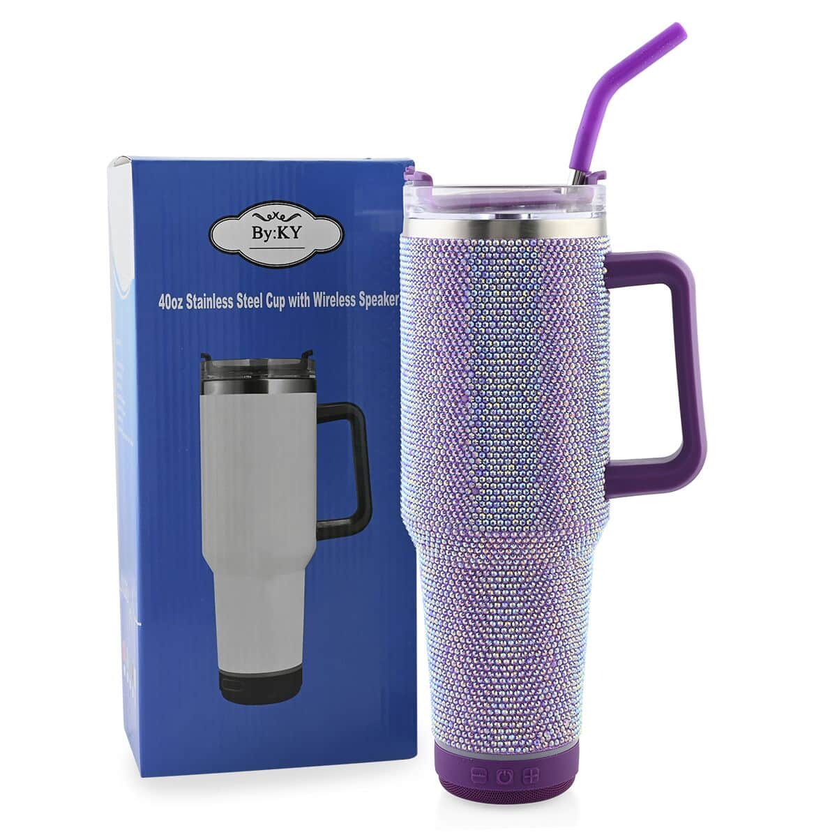 Purple Crystals 40 oz Stainles Steel Tumbler with Speaker image number 0