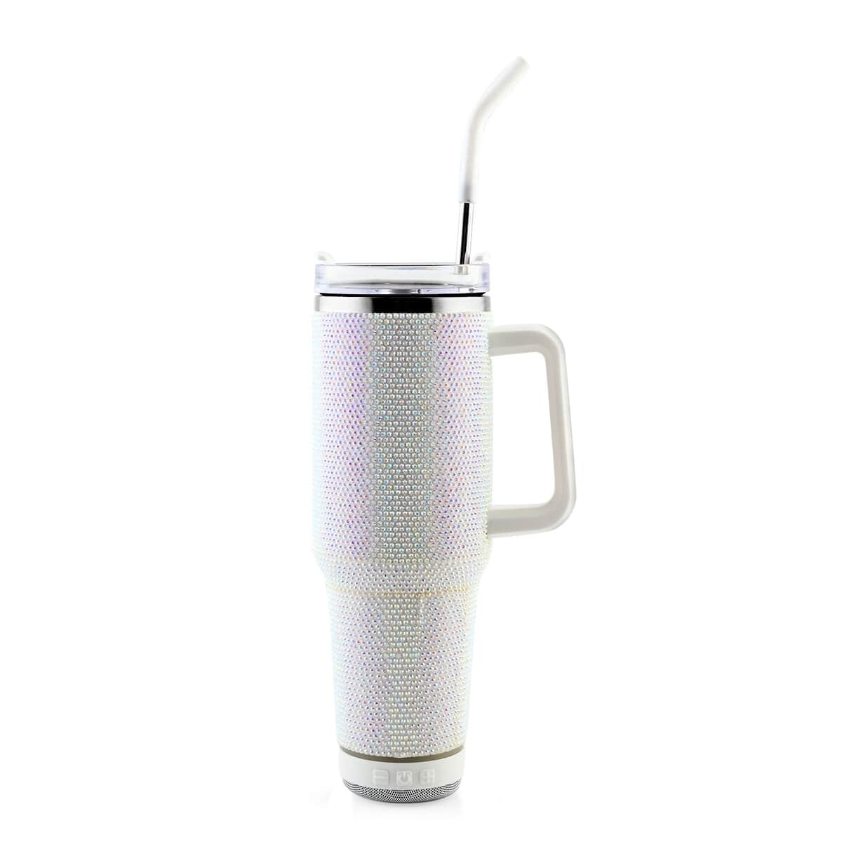 Closeout White Crystals 40oz Stainles Steel Tumbler with Speaker image number 1