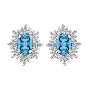 Rhapsody AAAA Santa Maria Aquamarine and E-F VS2 Diamond 1.17 ctw Earrings in 950 Platinum