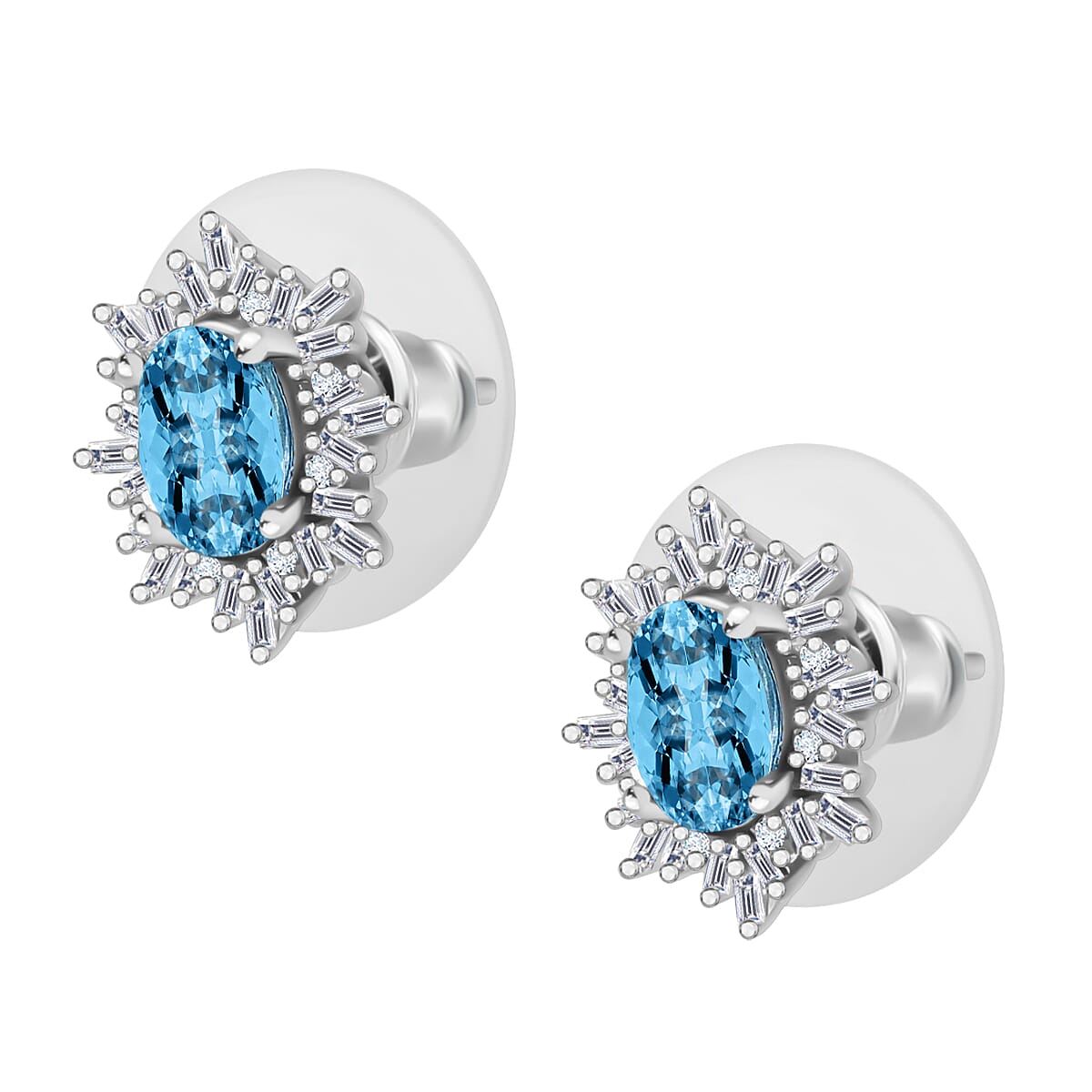 Rhapsody AAAA Santa Maria Aquamarine and E-F VS2 Diamond 1.17 ctw Earrings in 950 Platinum image number 2