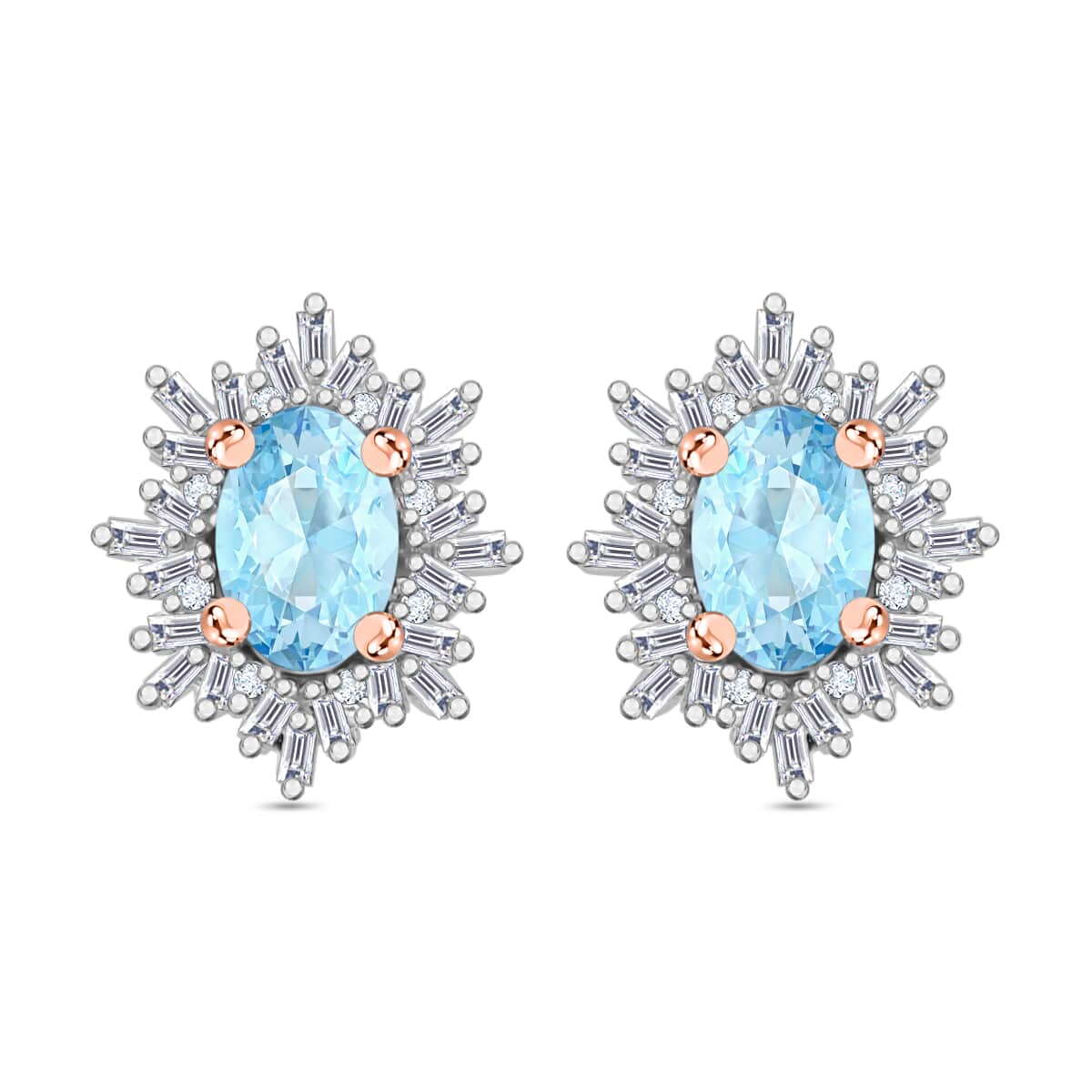 Mangoro Aquamarine and Diamond 1.15 ctw Stud Earrings in 18K Vermeil Rose Gold Over Sterling Silver image number 0