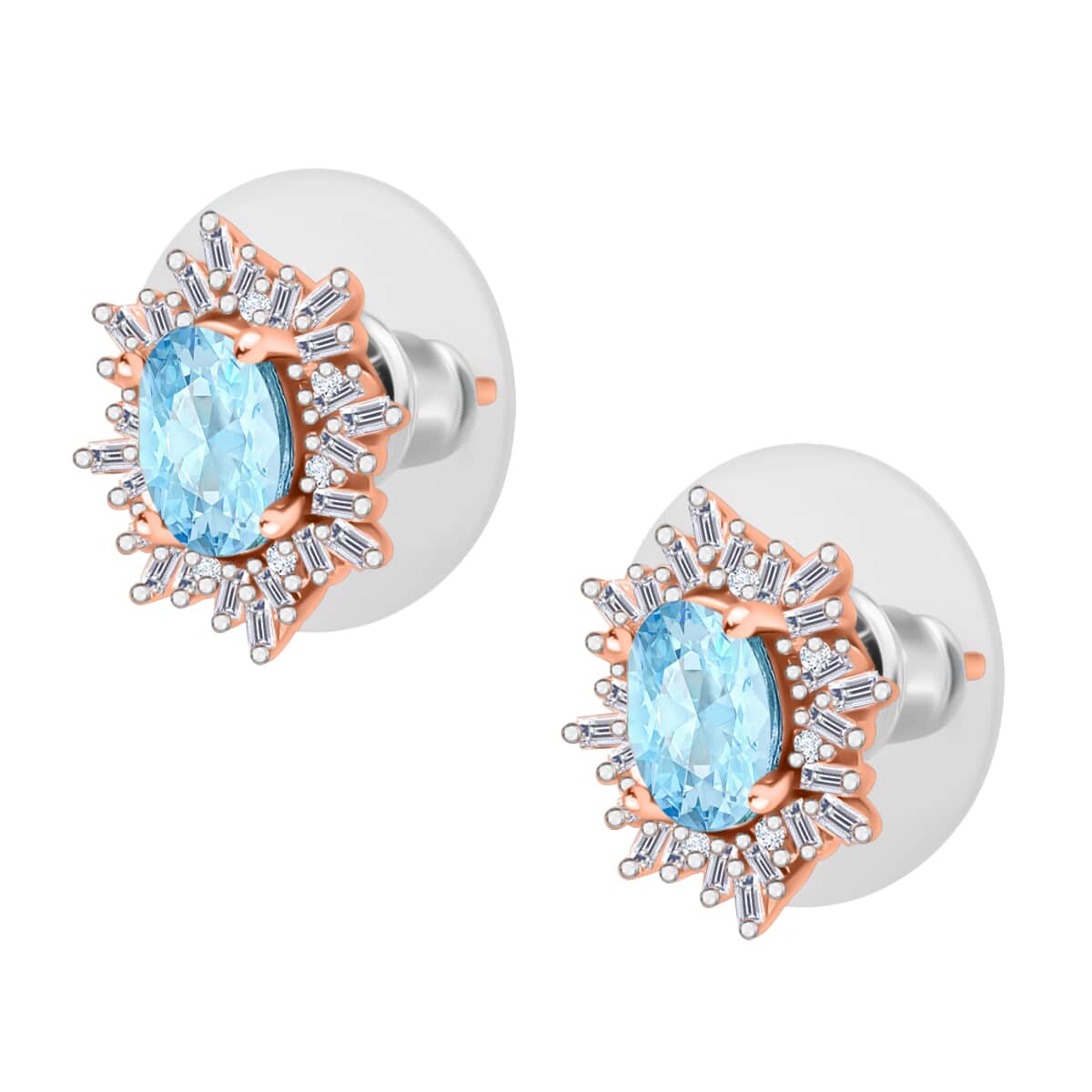 Mangoro Aquamarine and Diamond 1.15 ctw Stud Earrings in 18K Vermeil Rose Gold Over Sterling Silver image number 2