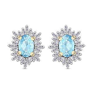 Mangoro Aquamarine and Diamond 1.20 ctw Stud Earrings in 18K Vermeil Yellow Gold Over Sterling Silver (Del. in 10-12 Days)