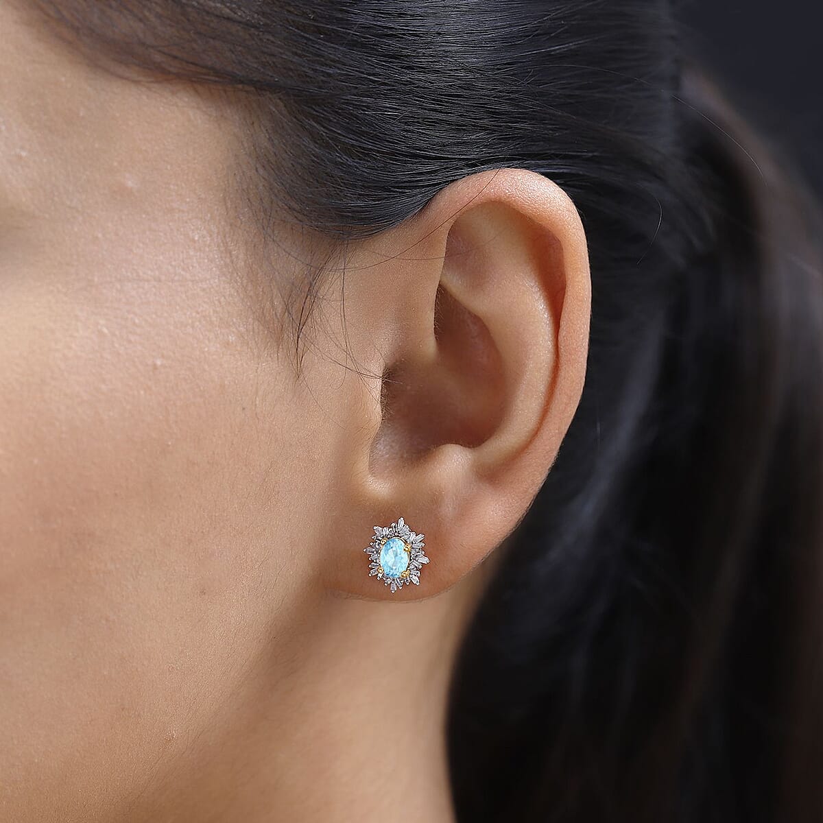 Mangoro Aquamarine and Diamond 1.20 ctw Stud Earrings in 18K Vermeil Yellow Gold Over Sterling Silver (Del. in 10-12 Days) image number 1