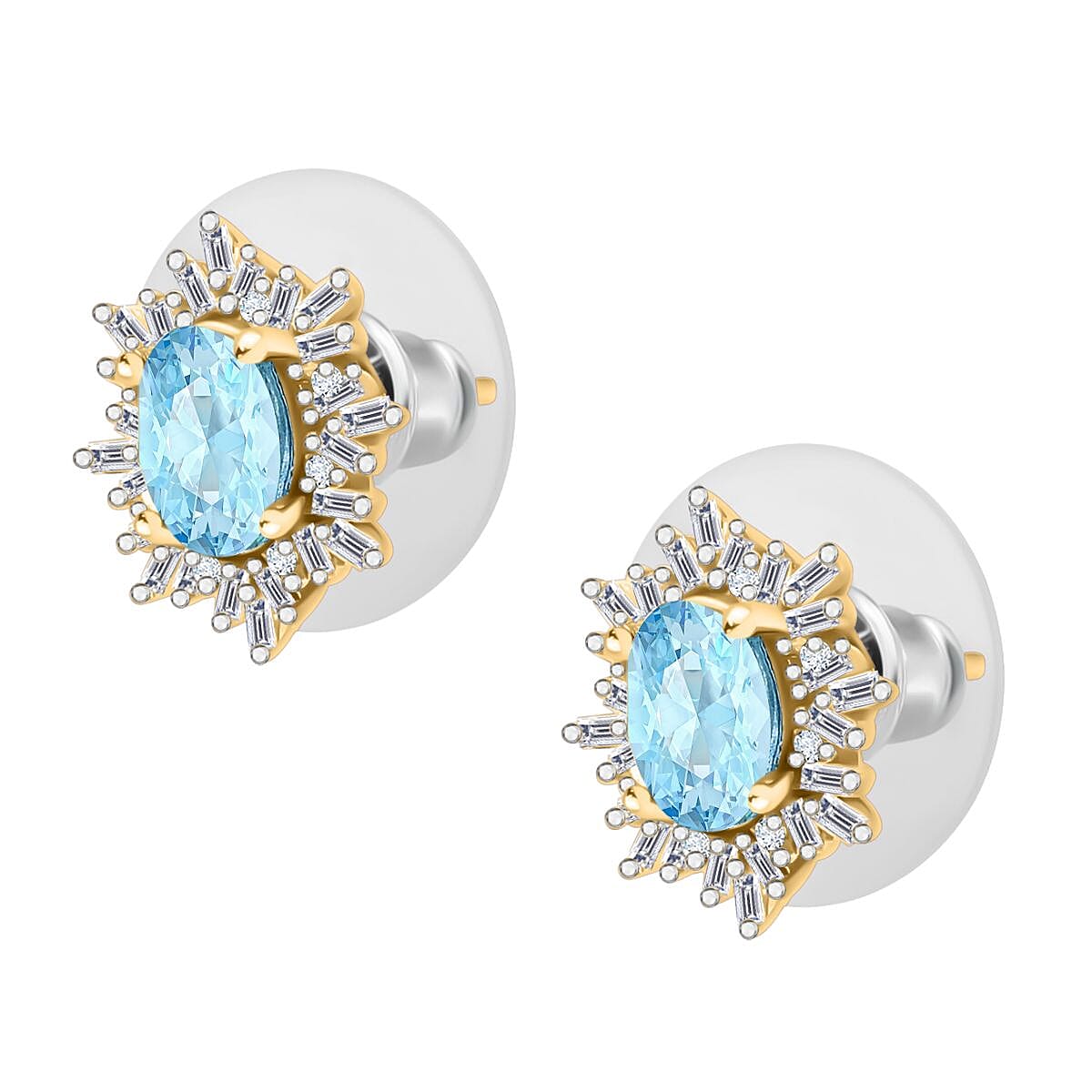 Mangoro Aquamarine and Diamond 1.20 ctw Stud Earrings in 18K Vermeil Yellow Gold Over Sterling Silver (Del. in 10-12 Days) image number 2