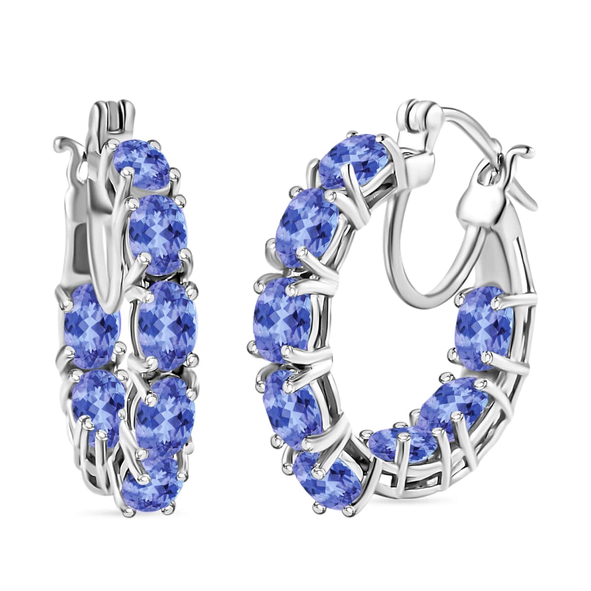 Tanzanite 7.68 ctw Inside Out Hoop Earrings in Rhodium Over Sterling Silver image number 0