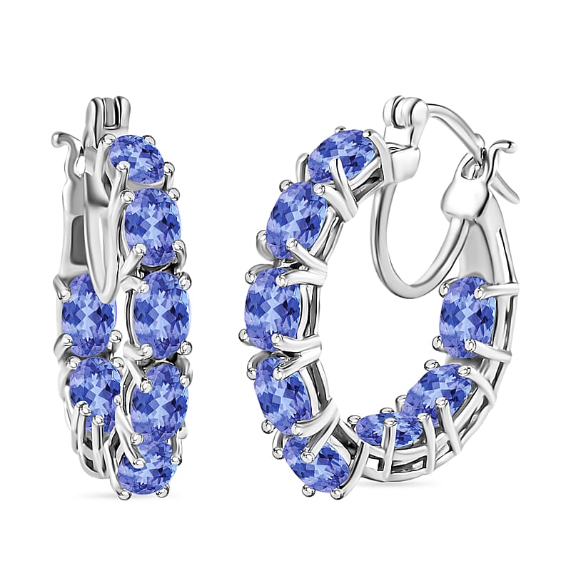 D'Joy Tanzanite 7.68 ctw Inside Out Hoop Earrings in Rhodium Over Sterling Silver