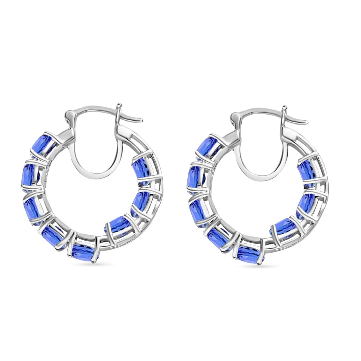 Tanzanite 7.68 ctw Inside Out Hoop Earrings in Rhodium Over Sterling Silver image number 2