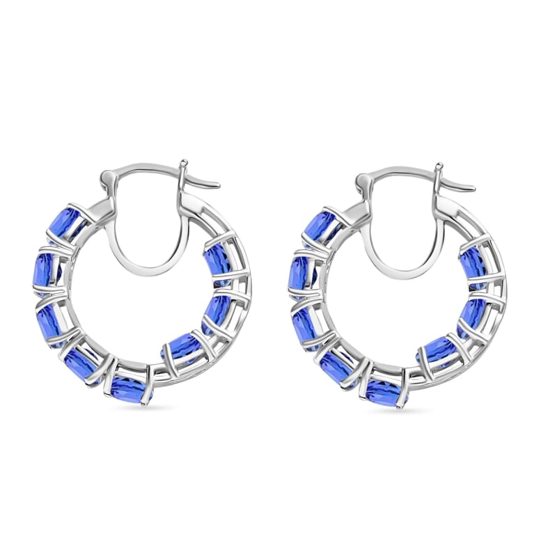 D'Joy Tanzanite 7.68 ctw Inside Out Hoop Earrings in Rhodium Over Sterling Silver
