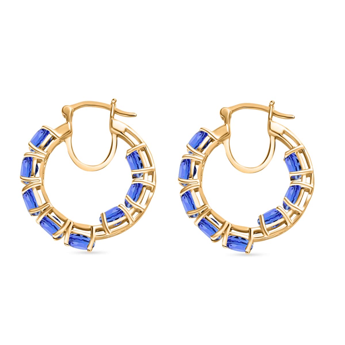 Tanzanite 7.68 ctw Inside Out Hoop Earrings in 18K Vermeil Yellow Gold Over Sterling Silver image number 2