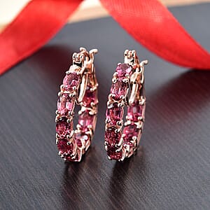 Ouro Fino Rubellite 7.68 ctw Inside-out Hoop Earring in 18K Vermeil Rose Gold Over Sterling Silver