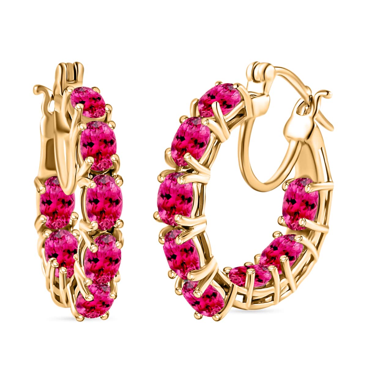 Ouro Fino Rubellite 7.68 ctw Inside-out Hoop Earring in 18K Vermeil YG Over Sterling Silver image number 0