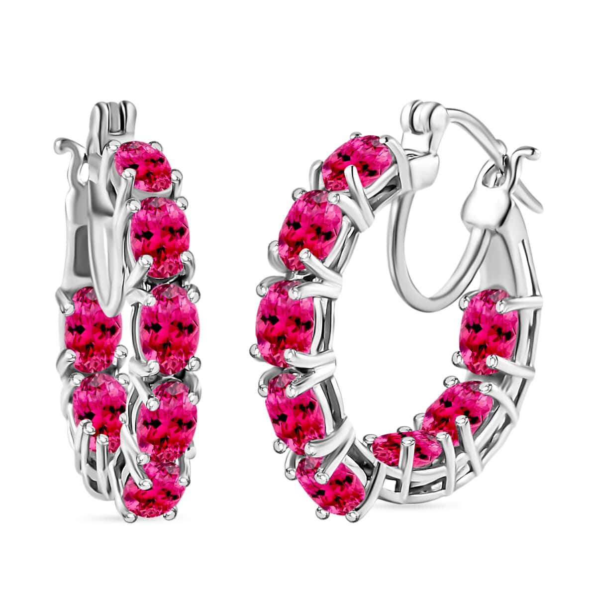 Ouro Fino Rubellite 7.68 ctw Inside-out Hoop Earring in Rhodium Over Sterling Silver image number 0