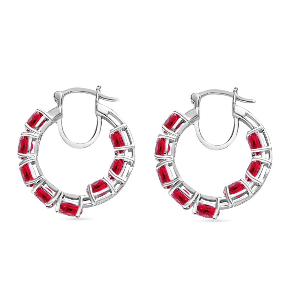 Ouro Fino Rubellite 7.68 ctw Inside-out Hoop Earring in Rhodium Over Sterling Silver image number 2