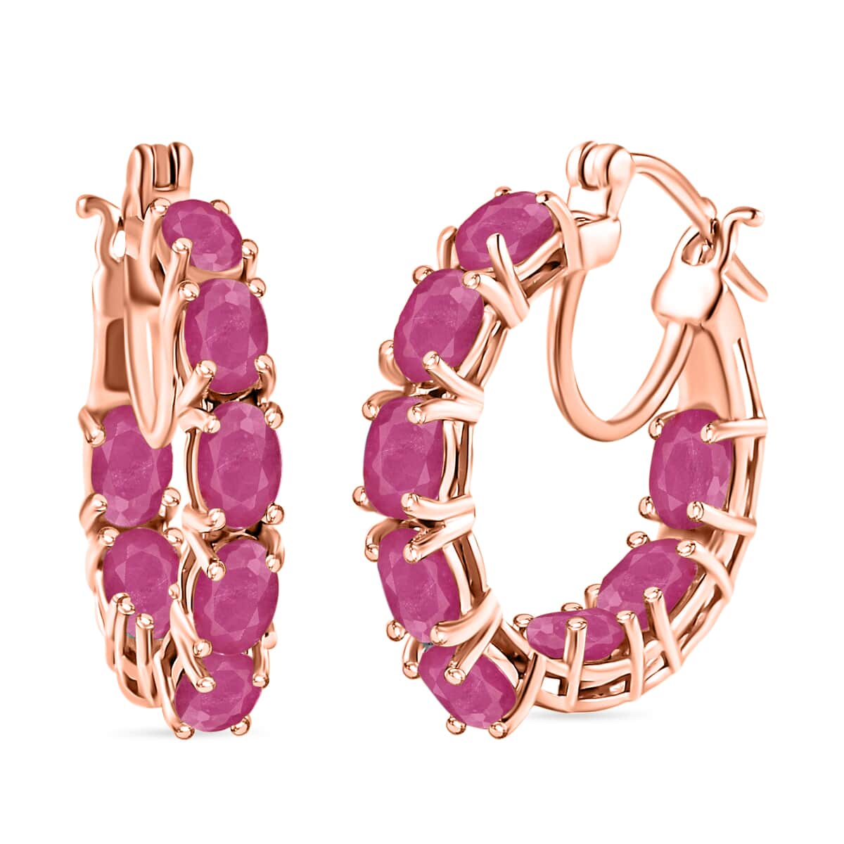 Mozambique Ruby 9.25 ctw Inside-out Hoop Earrings in 18K Vermeil Rose Gold Over Sterling Silver image number 0