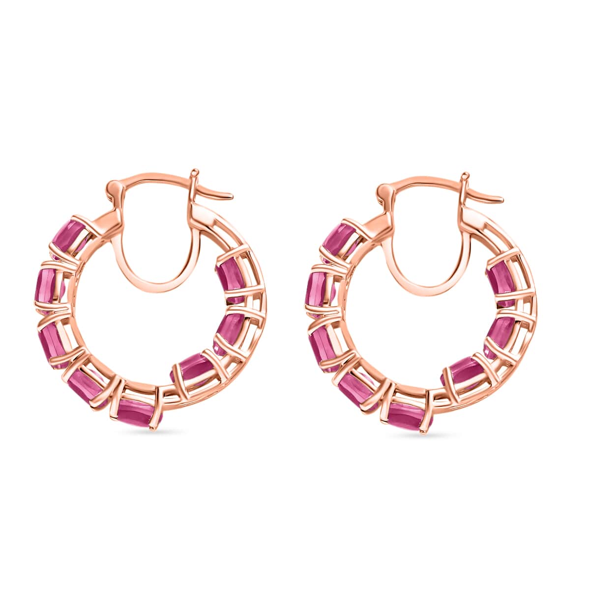 Mozambique Ruby 9.25 ctw Inside-out Hoop Earrings in 18K Vermeil Rose Gold Over Sterling Silver image number 2