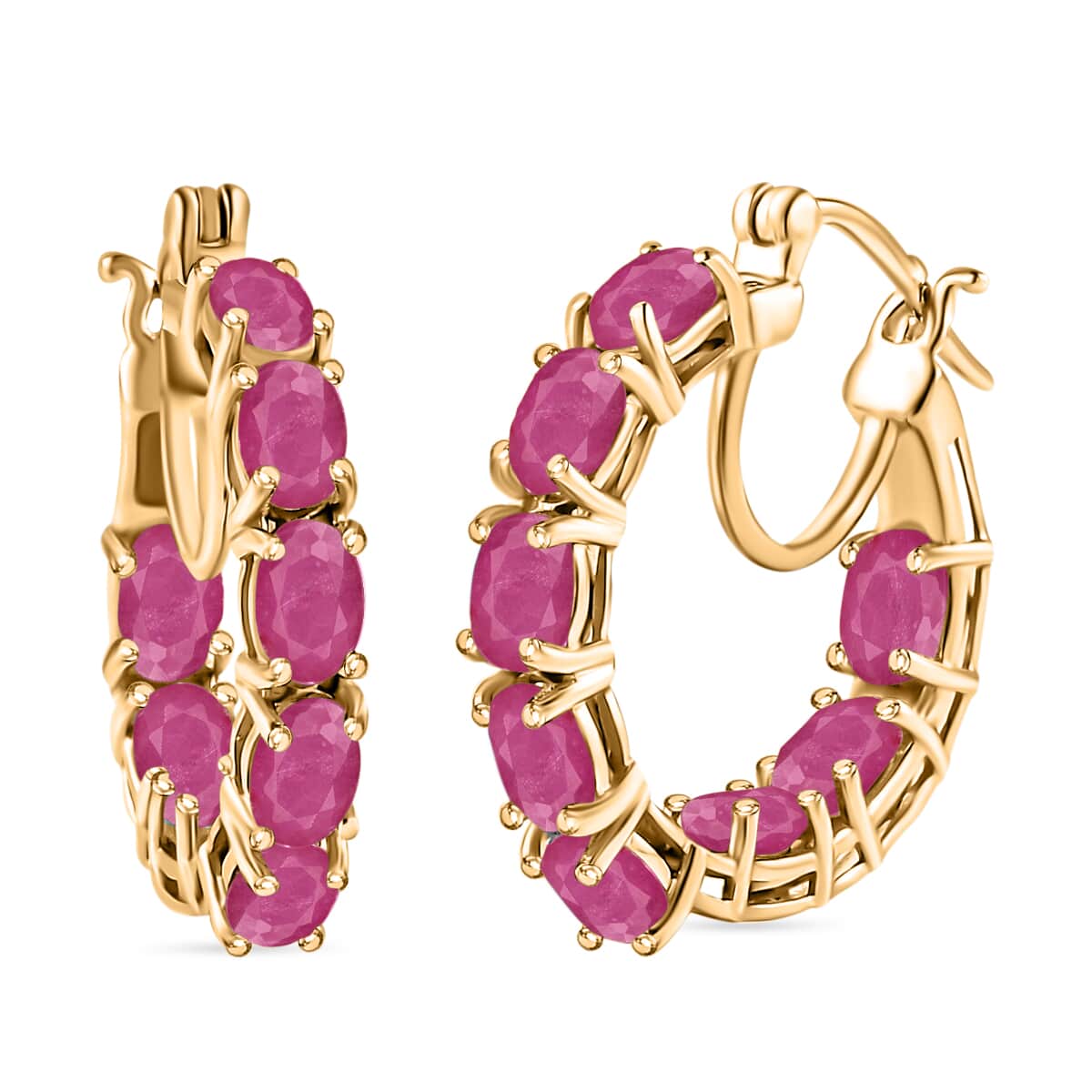 Mozambique Ruby 9.25 ctw Inside-out Hoop Earrings in 18K Vermeil Yellow Gold Over Sterling Silver image number 0