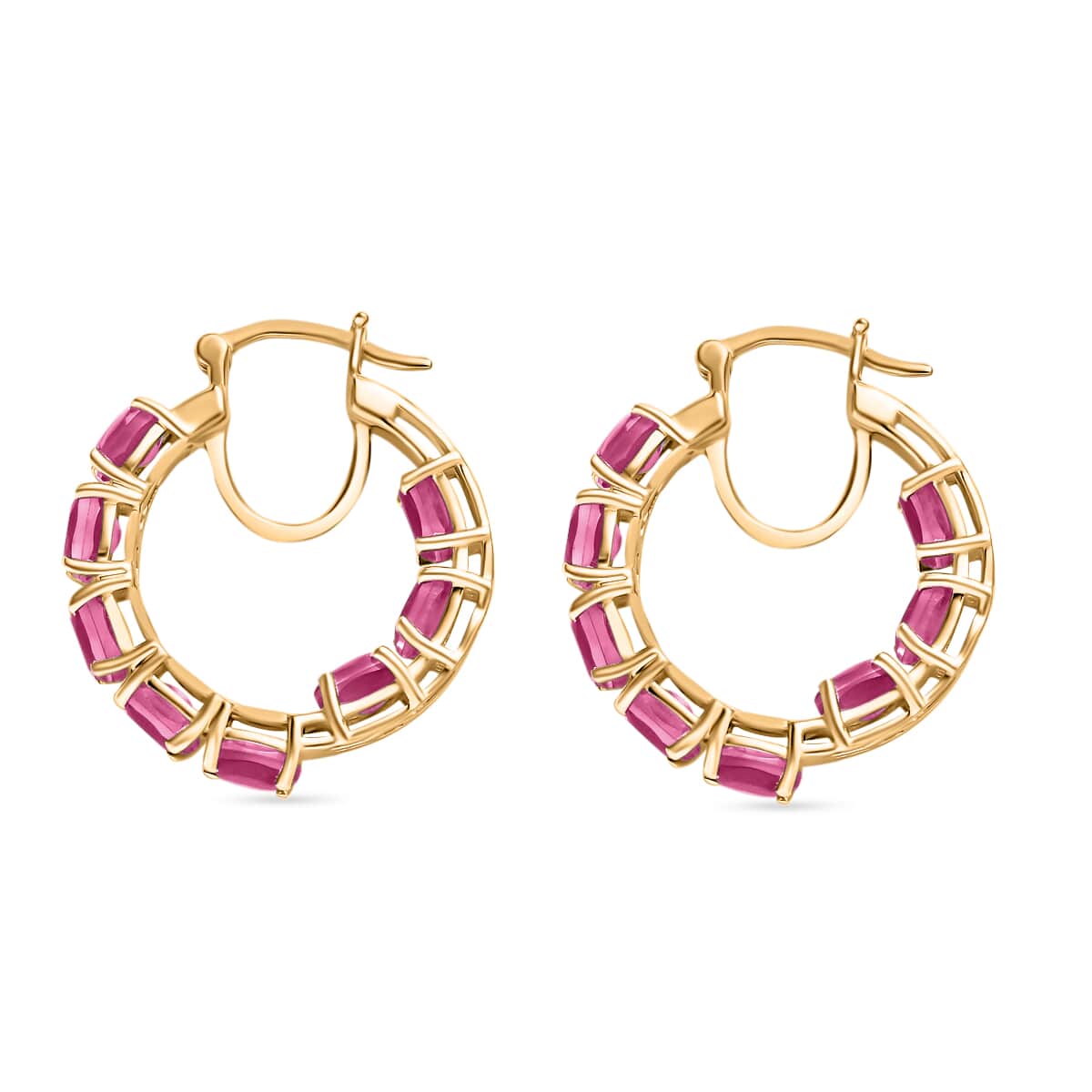 Mozambique Ruby 9.25 ctw Inside-out Hoop Earrings in 18K Vermeil Yellow Gold Over Sterling Silver image number 2