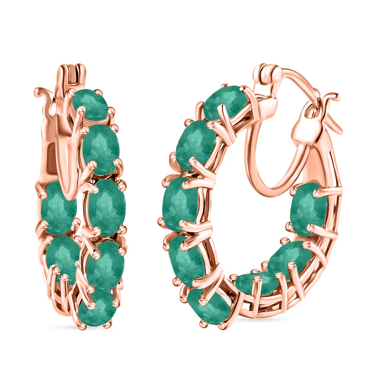 Kagem Zambian Emerald 7.36 ctw Inside-out Hoop Earrings in 18K Vermeil Rose Gold Over Sterling Silver image number 0