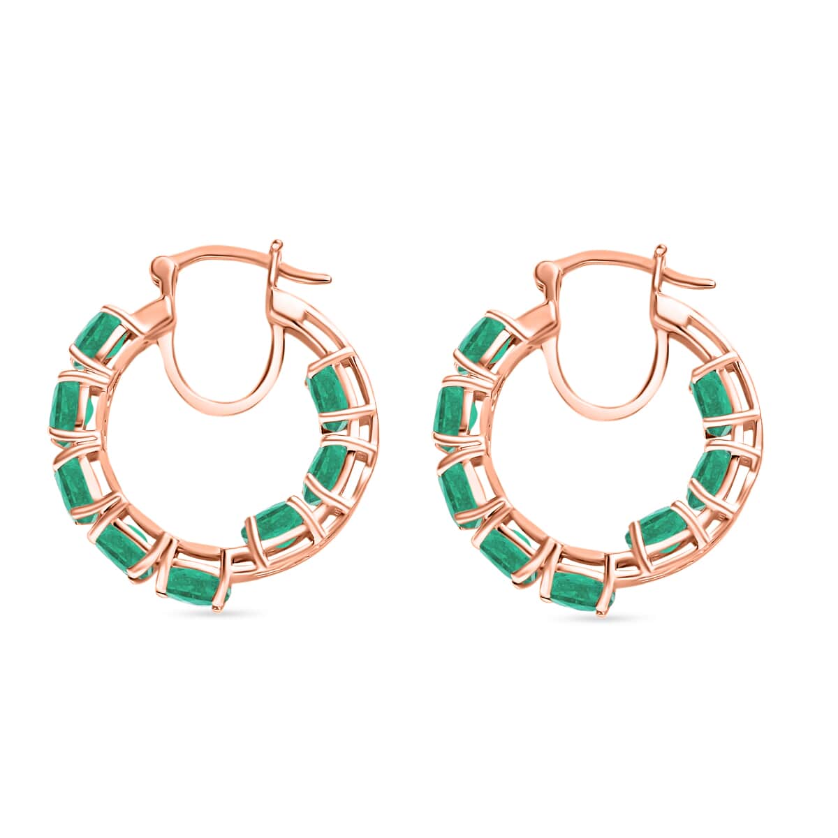 Kagem Zambian Emerald 7.36 ctw Inside-out Hoop Earrings in 18K Vermeil Rose Gold Over Sterling Silver image number 2