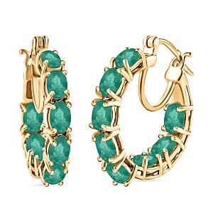 D'Joy Kagem Zambian Emerald 7.90 ctw Inside-out Hoop Earrings in 18K Vermeil Yellow Gold Over Sterling Silver