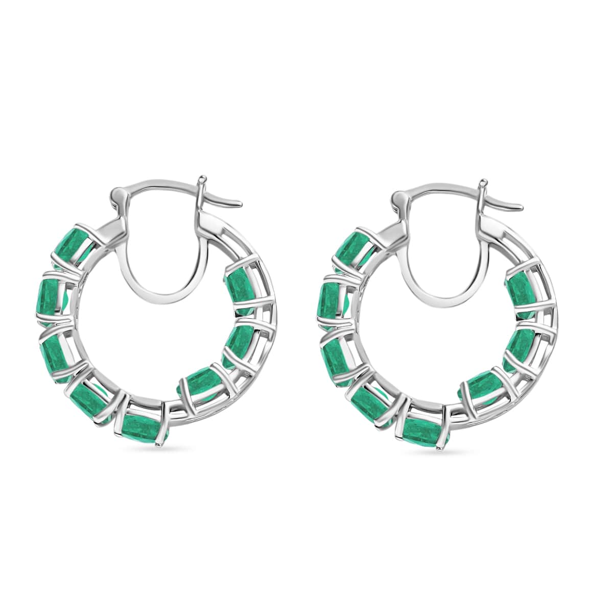 Kagem Zambian Emerald 7.36 ctw Inside-out Hoop Earrings in Rhodium Over Sterling Silver image number 2