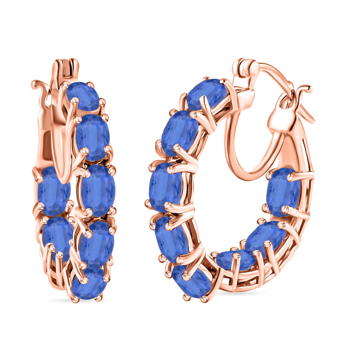 Kanchanaburi Blue Sapphire 9.60 ctw Inside-out Hoop Earrings in 18K Vermeil Rose Gold Over Sterling Silver image number 0