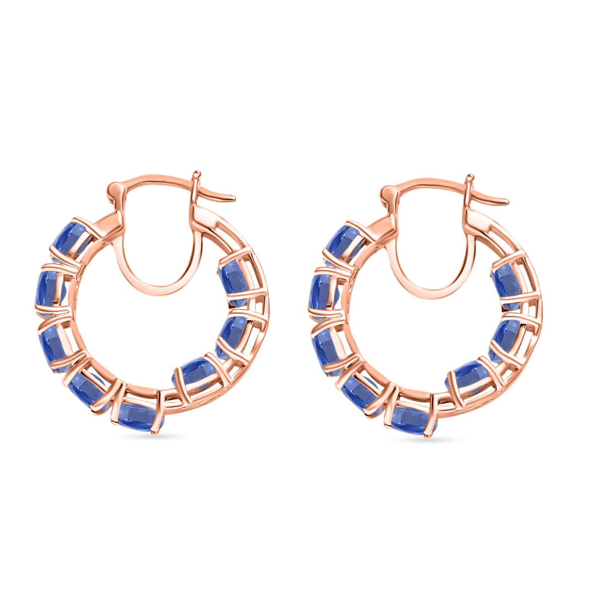 Kanchanaburi Blue Sapphire 9.60 ctw Inside-out Hoop Earrings in 18K Vermeil Rose Gold Over Sterling Silver image number 2