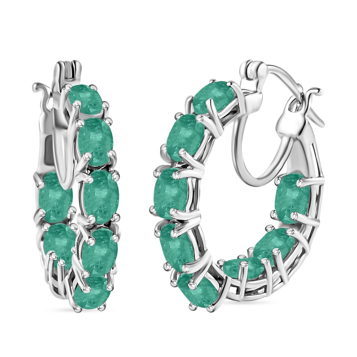 Luxoro Premium Kagem Zambian Emerald 7.36 ctw Inside-out Hoop Earrings in 14K White Gold image number 0