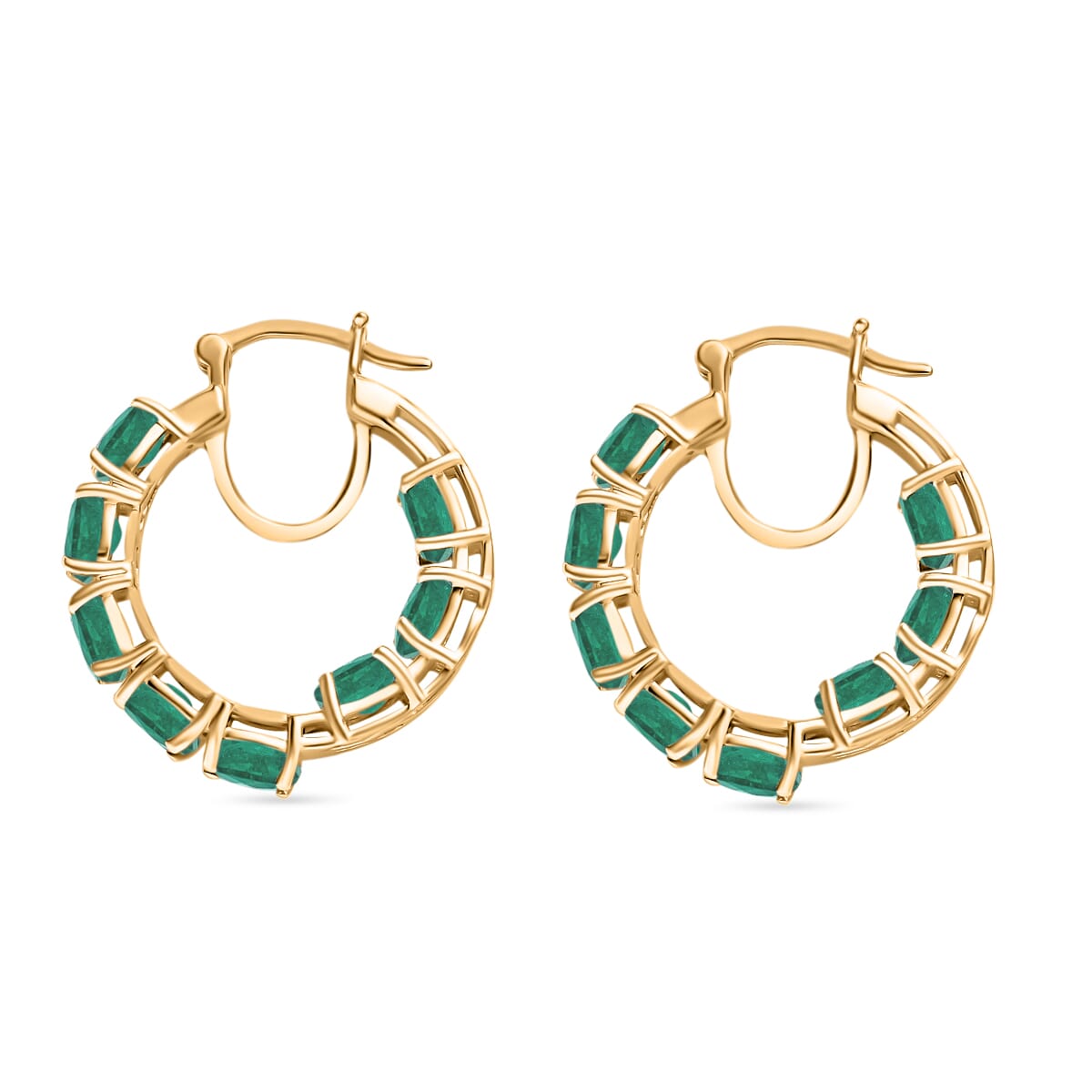 Luxoro Premium Kagem Zambian Emerald 7.36 ctw Inside-out Hoop Earrings in 14K Yellow Gold image number 2