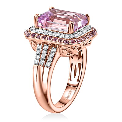 Premium Martha Rocha Kunzite and Multi Gemstone 9.70 ctw Blush Royale Ring in 18K Vermeil Rose Gold Over Sterling Silver (Size 10.0)
