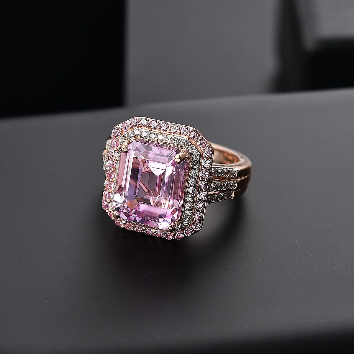 Premium Martha Rocha Kunzite and Multi Gemstone 9.70 ctw Blush Royale Ring in 18K Vermeil Rose Gold Over Sterling Silver (Size 7.0) image number 1