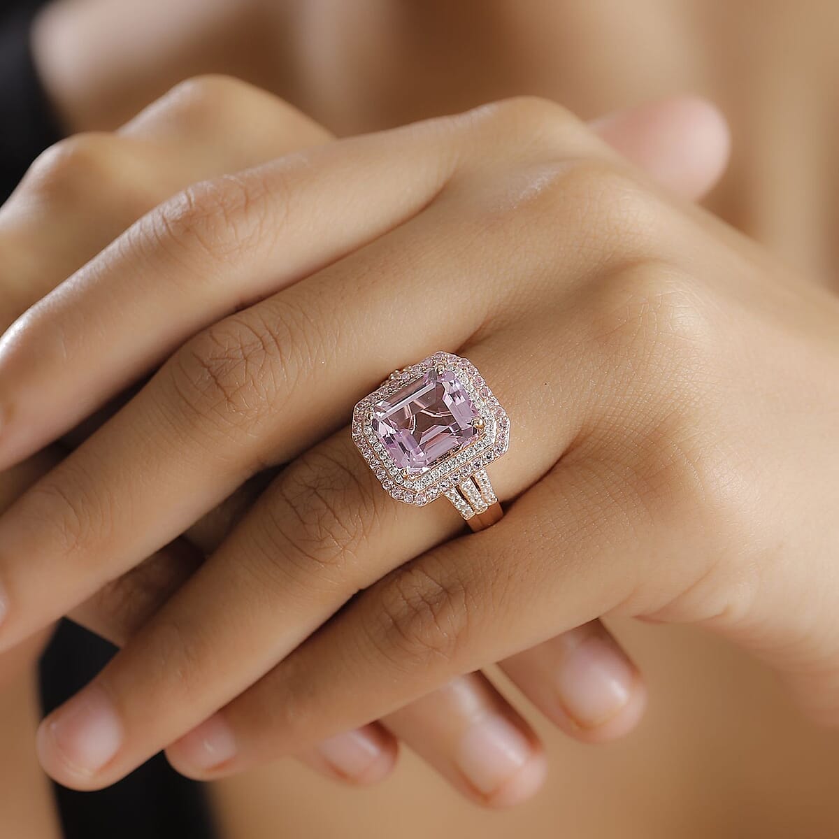 Premium Martha Rocha Kunzite and Multi Gemstone 9.70 ctw Blush Royale Ring in 18K Vermeil Rose Gold Over Sterling Silver (Size 7.0) image number 2
